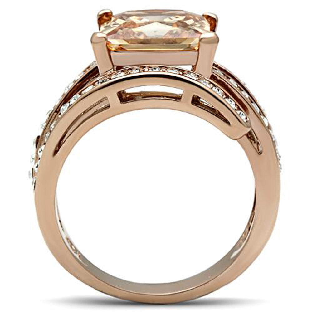 6.85 Ct Princess Cut Champagne Zirconia Rose Gold Plated Cocktail Ring Size 5-10